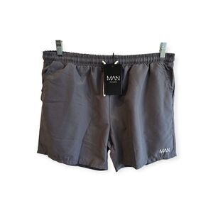 Boohoo Original Man Mid Length Lined Swim Shorts Gray Large